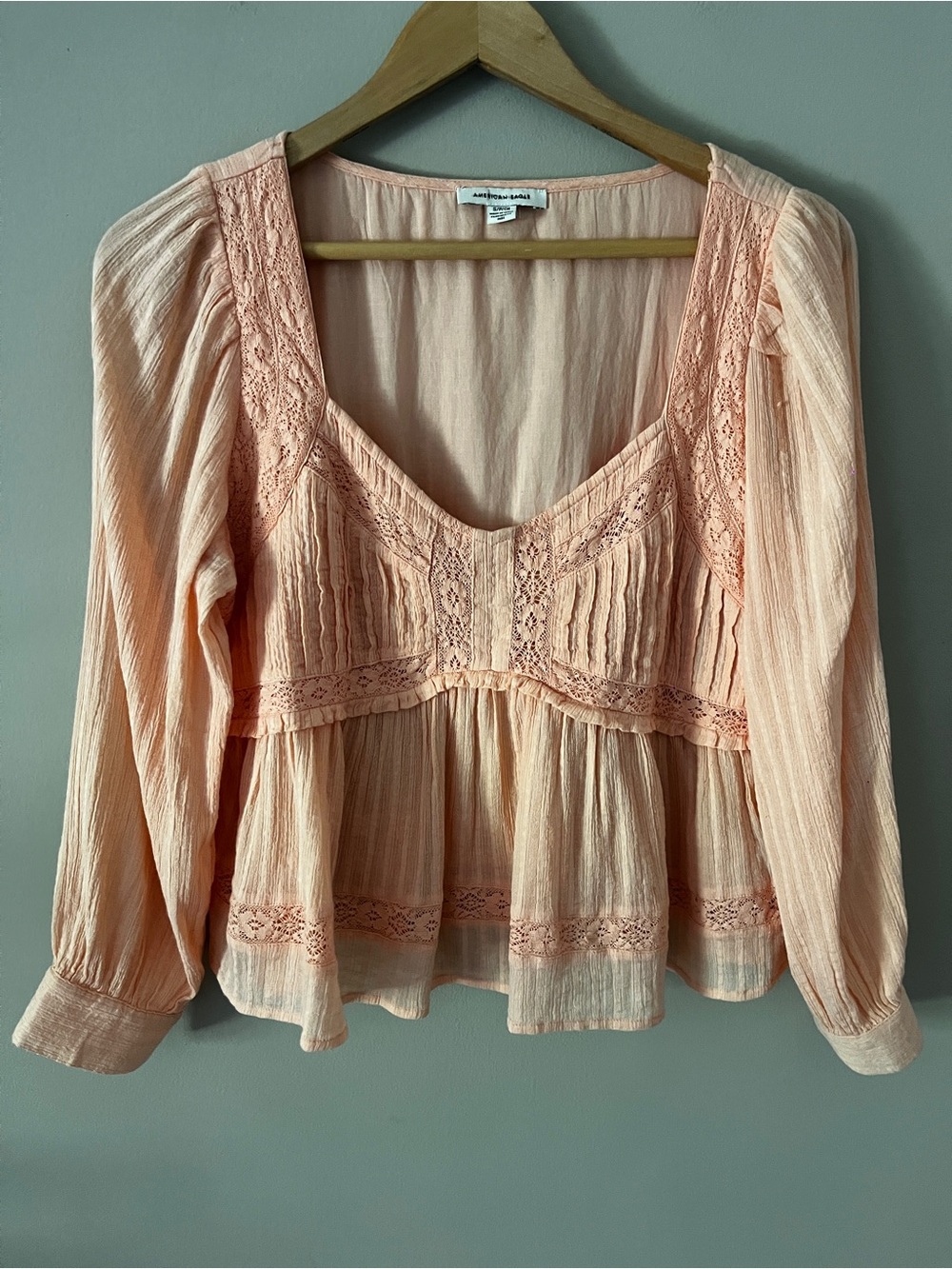 American Eagle Outfitters Peach Lace Peasant Blouse